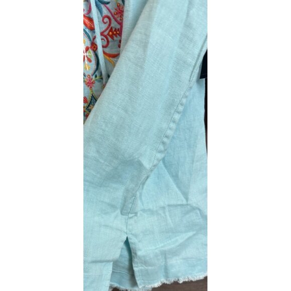 John Mark Tunic Top Turquoise Linen Embroidered Nwt Tassel 3/4 Sleeve 2X - Picture 7 of 13